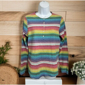 Bonjour Rainbow Shirt Sz Small Striped Long-Sleeve Cotton Henley Shirt New
